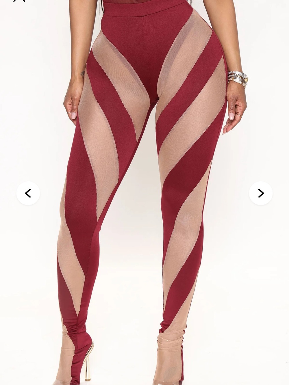 Fashion Nova Burgundy & Nude Sheer Stripe Leggings